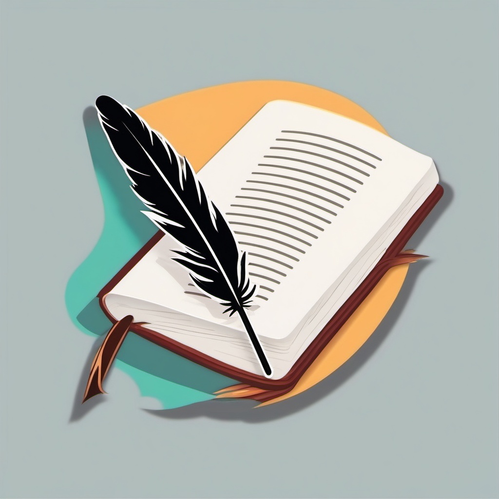 Book and Quill Sticker - Open book with a feather quill, ,vector color sticker art,minimal