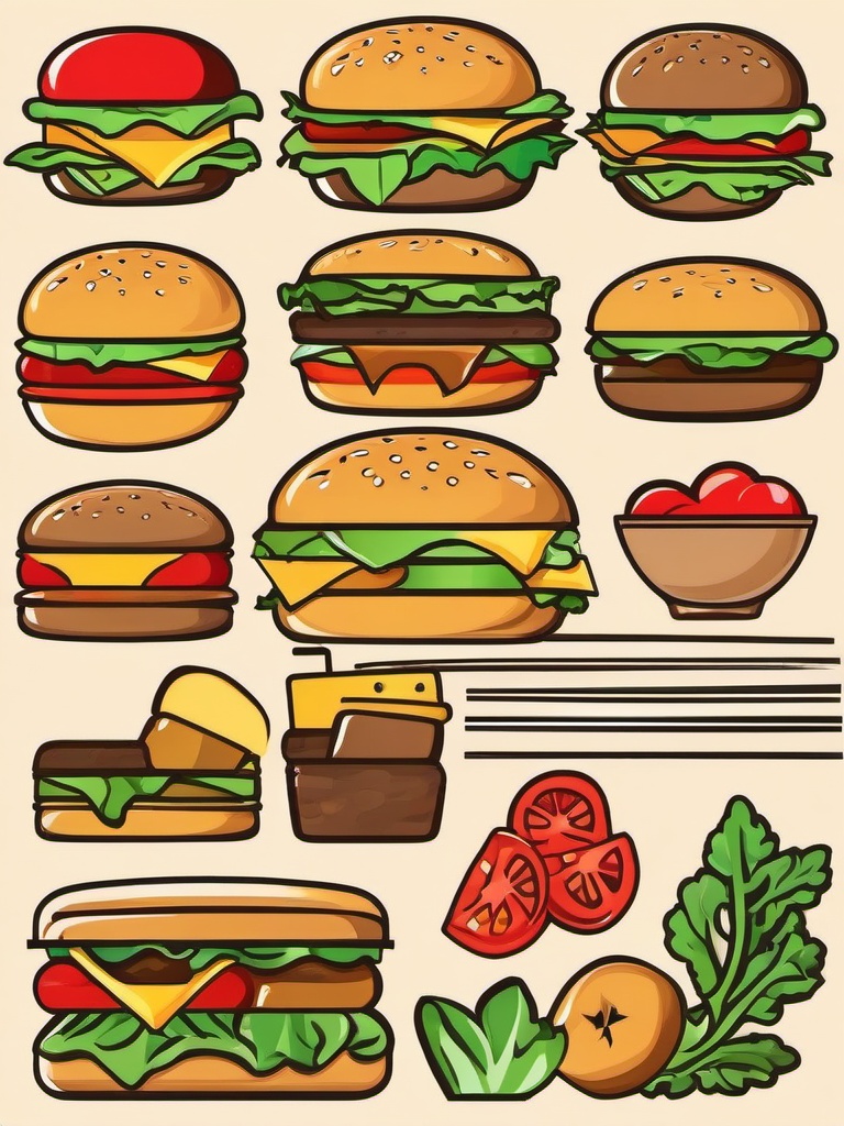 Hamburger clipart - hamburger with lettuce, tomato, and cheese  color,minimalist,vector clipart