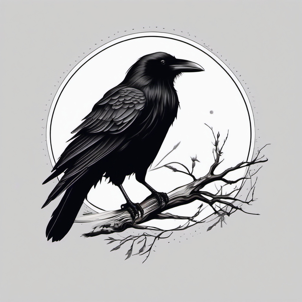 Black Raven Tattoo - Dark raven tattoo design  minimal tattoo design, white background