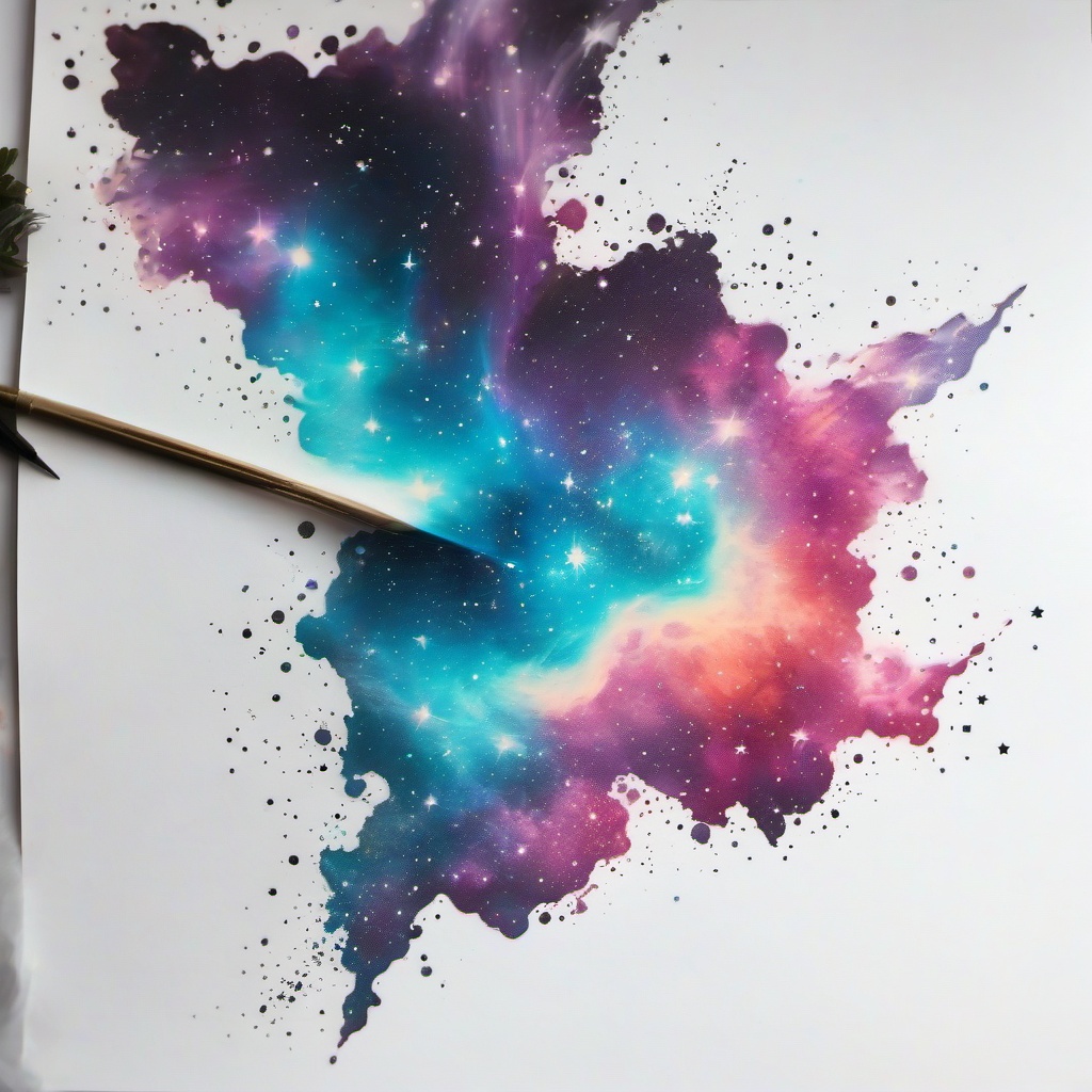 Nebula Tattoo - A vibrant nebula tattoo creating new stars  few color tattoo design, simple line art, design clean white background