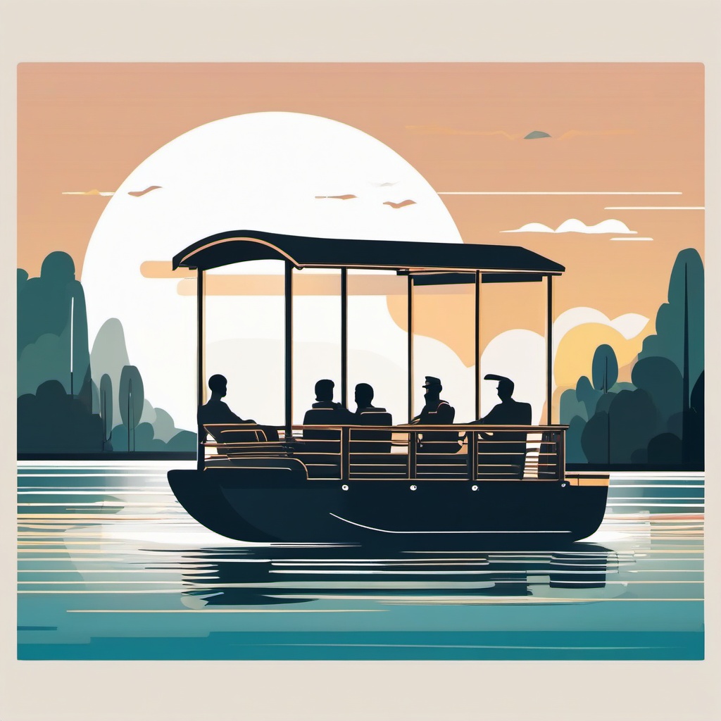 Pontoon Boat clipart - People on a leisurely ride in a pontoon boat., ,vector color clipart,minimal