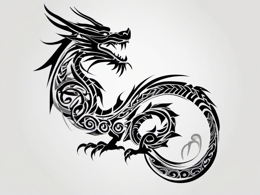 Dragon Tribal Tattoo Designs - Artistic designs combining tribal elements with dragon motifs.  simple color tattoo,minimalist,white background