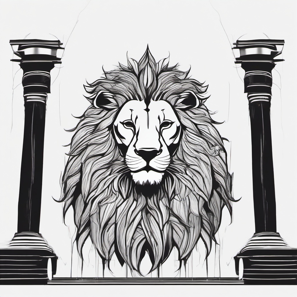 drawing of a lion in temple  minimal rough sketch scribbles,doodles,black and white