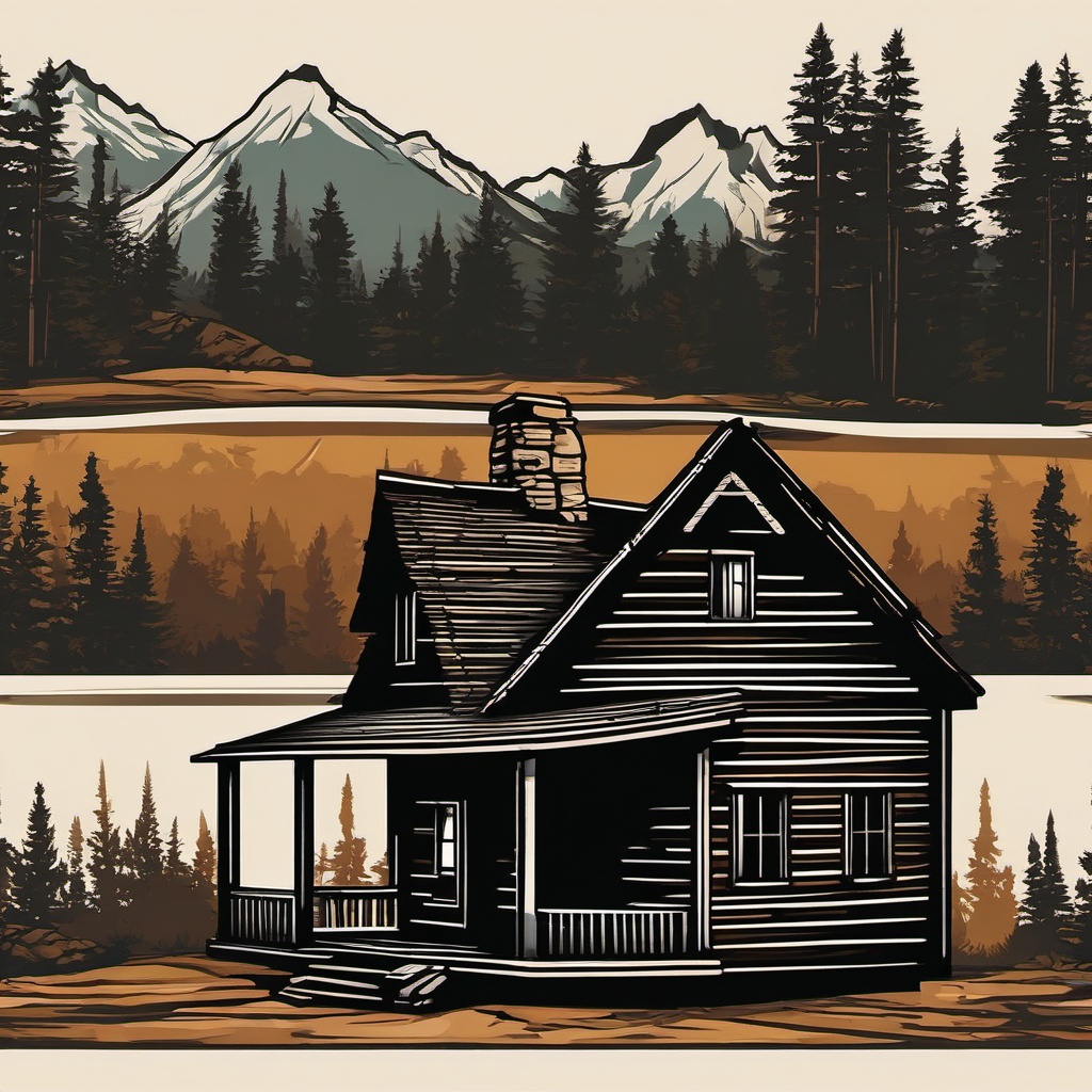 Rustic Log Cabin Sticker - Capture the rugged and natural beauty of a rustic log cabin with this cozy sticker, , sticker vector art, minimalist design