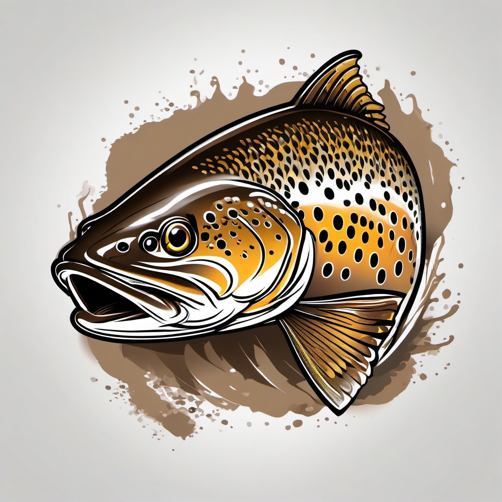 Brown Trout Tattoo,a tribute to the majestic brown trout, capturing the allure of freshwater angling. , color tattoo design, white clean background