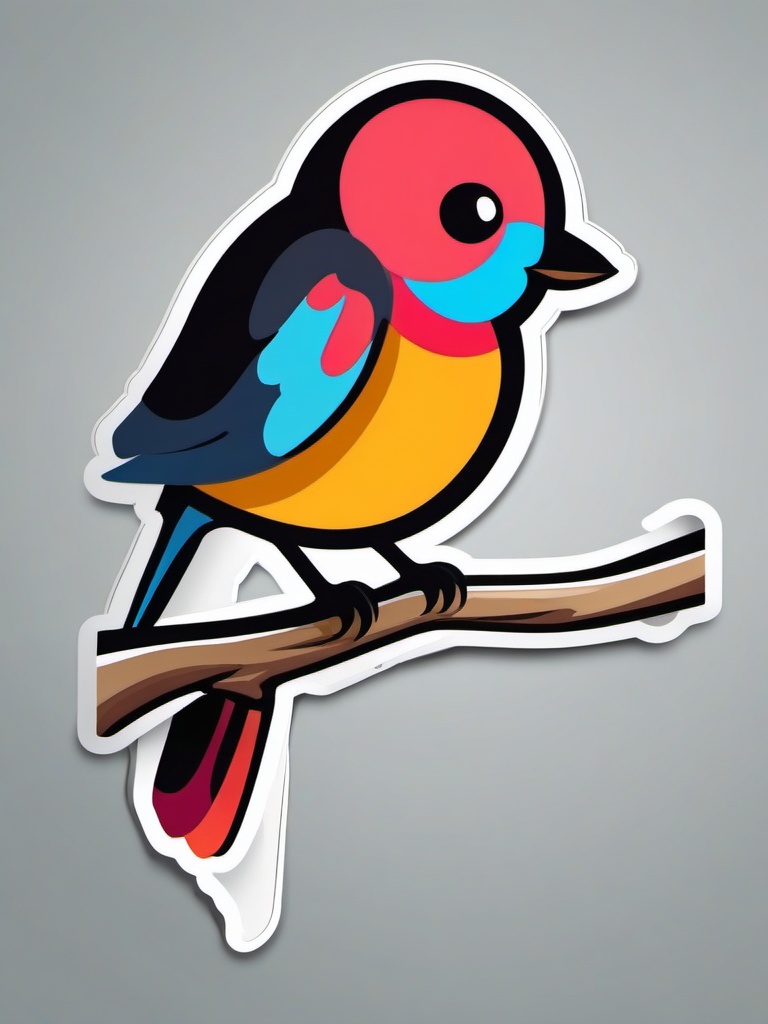 Bird Sticker - A tweeting bird on a branch, ,vector color sticker art,minimal