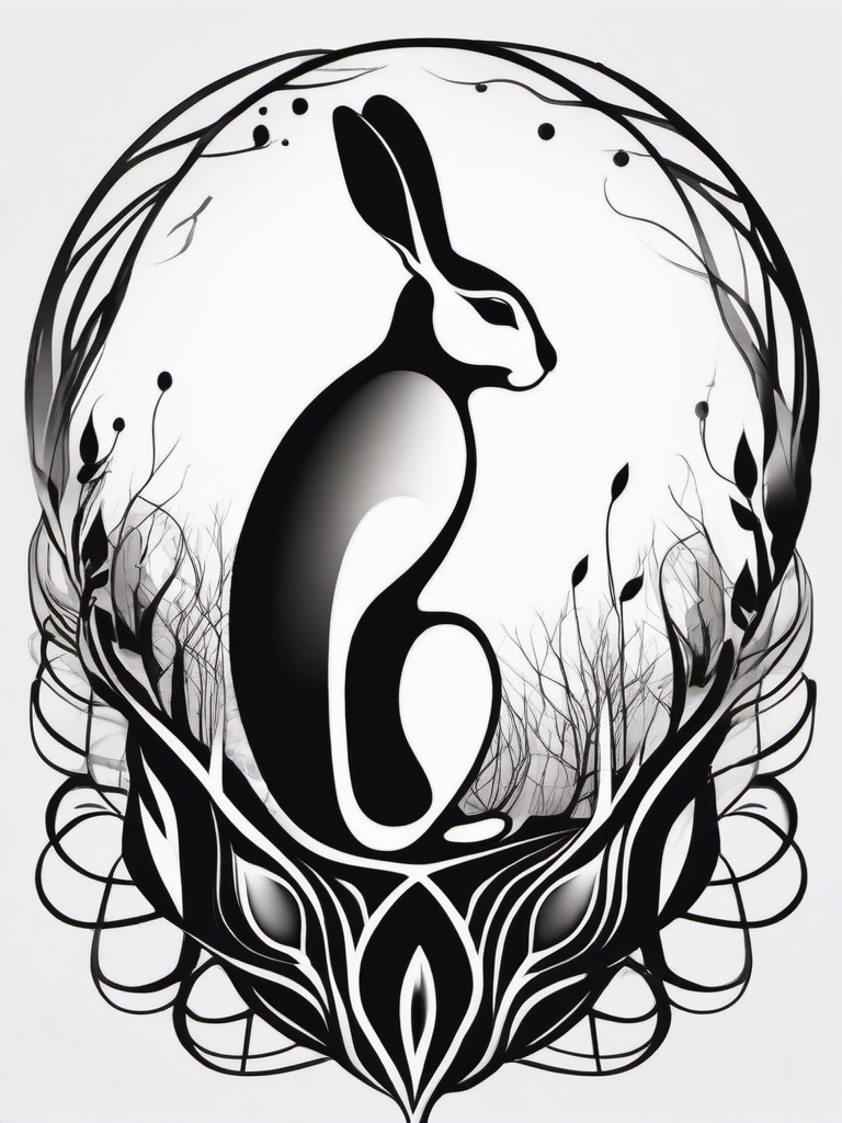 Abstract rabbit roots tattoo. Deep-seated charm of the mystical.  minimalist black white tattoo style