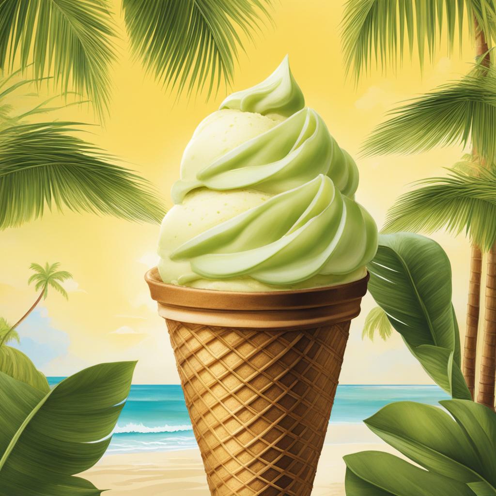 key lime pie ice cream relished at a beachside tiki bar with swaying palm trees. 