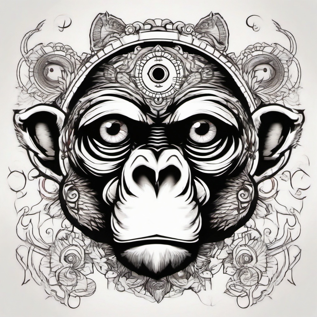 Three eye monkey  ,tattoo design, white background