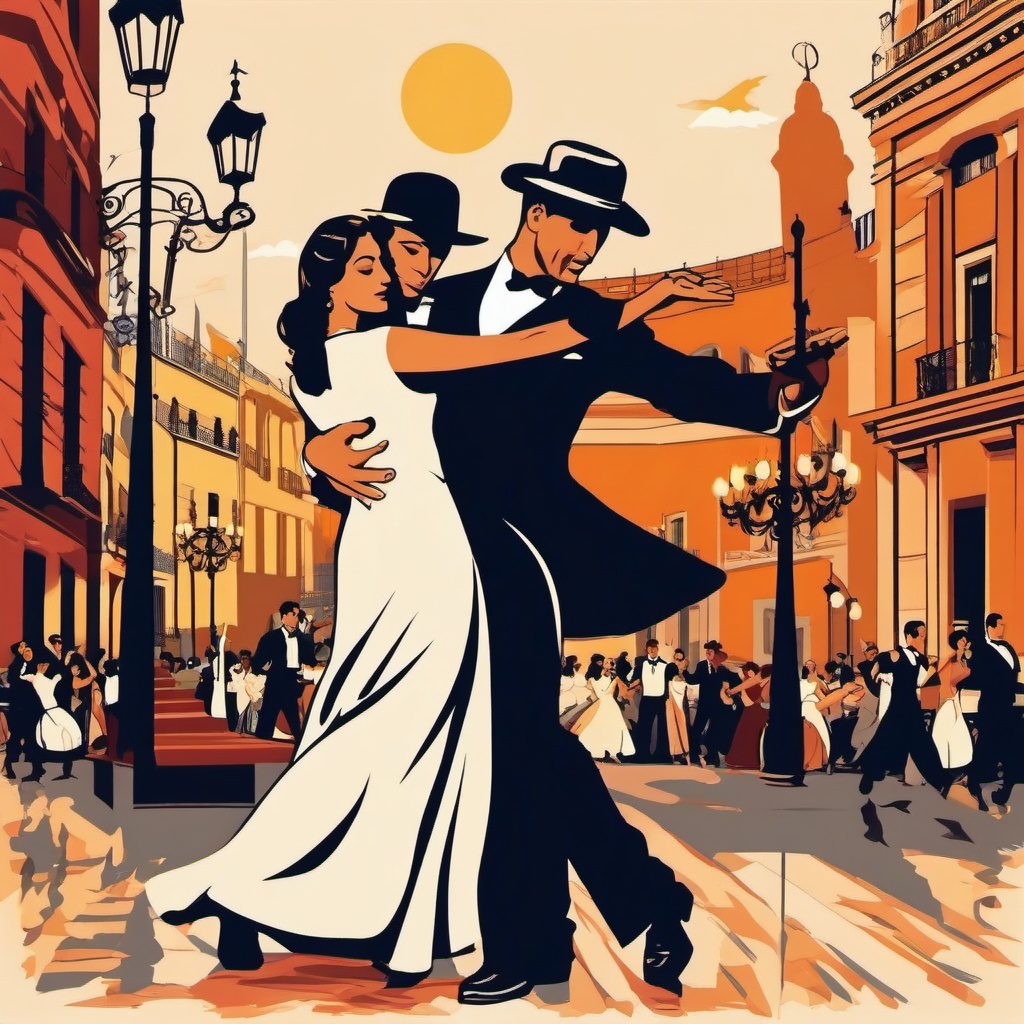 Buenos Aires clipart - Obelisco and Tango dancers in Argentina,  color vector clipart