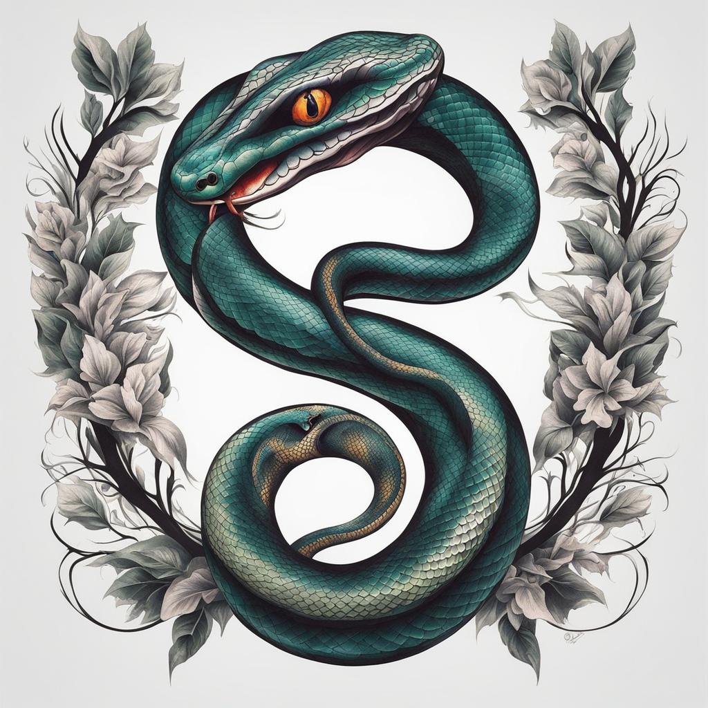 Back tattoo snake, Tattoos that showcase snakes specifically on the back. colors, tattoo patterns, clean white background