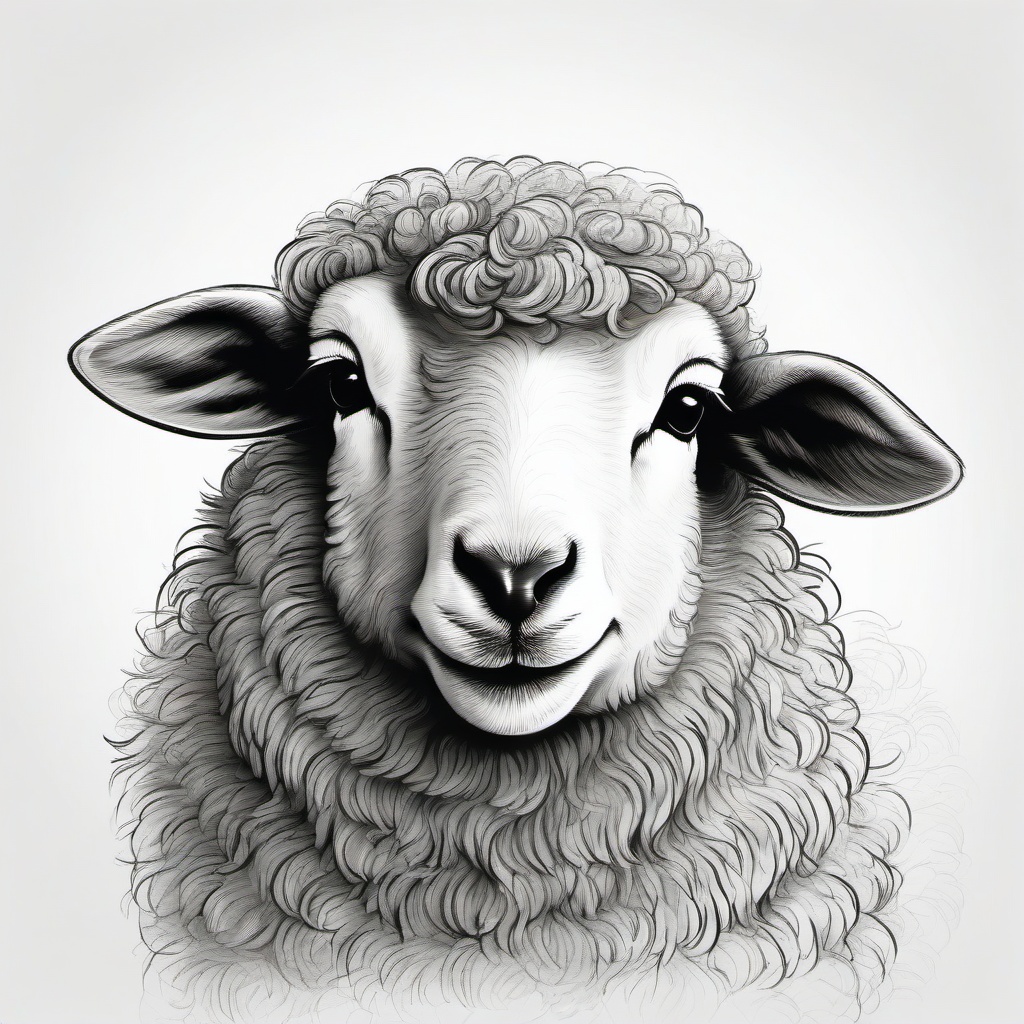 drawing of a sheep with a happy expression  minimal rough sketch scribbles,doodles,black and white