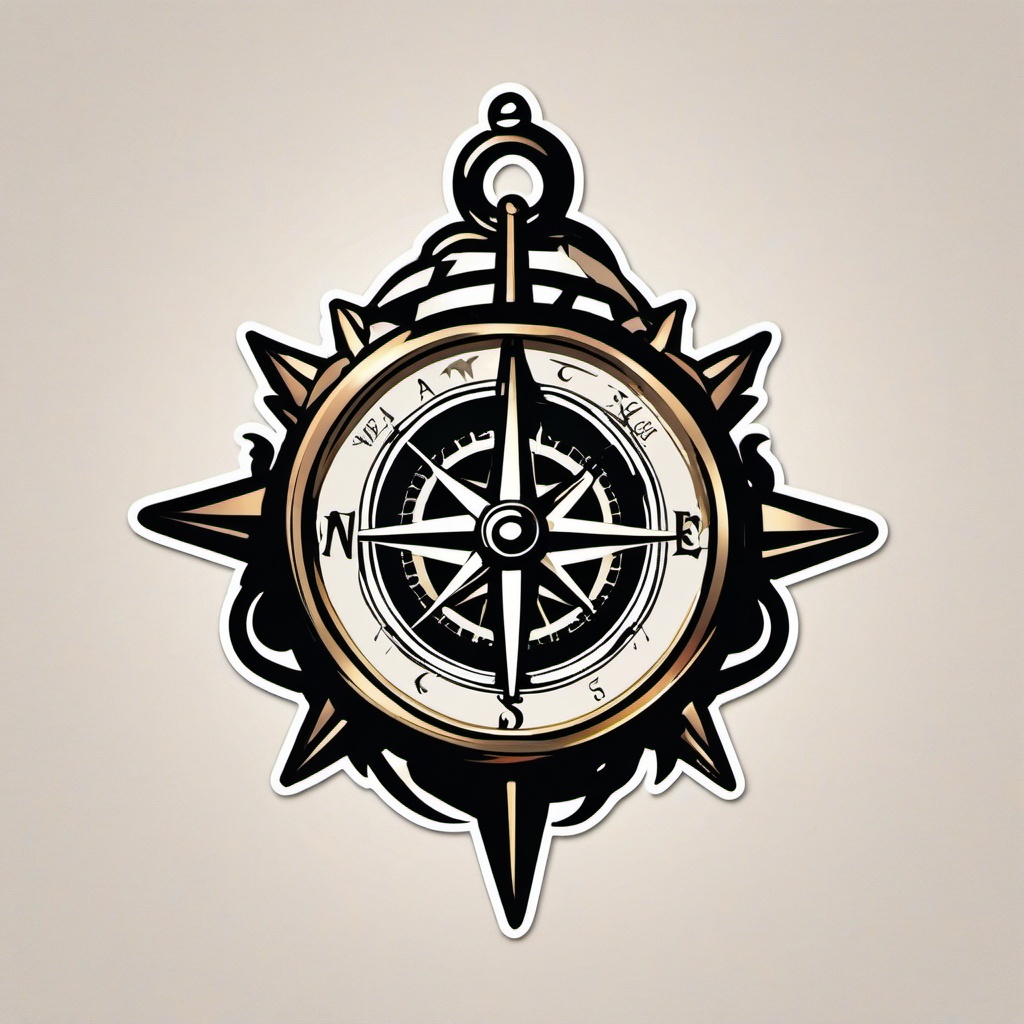 Anchor and Compass Rose Sticker - Nautical anchor with a compass rose, ,vector color sticker art,minimal