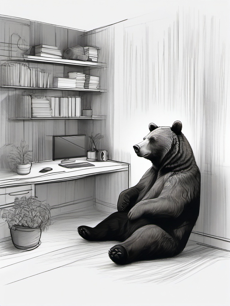 drawing of a interior brown bear  minimal rough sketch scribbles,doodles,black and white