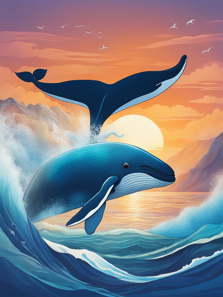 whale's journey - create an artwork depicting a majestic whale's journey through the ocean depths. 