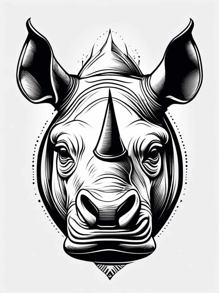 Rhino Tattoo - Sturdy rhino with its horn, representing resilience and strength  few color tattoo design, simple line art, design clean white background