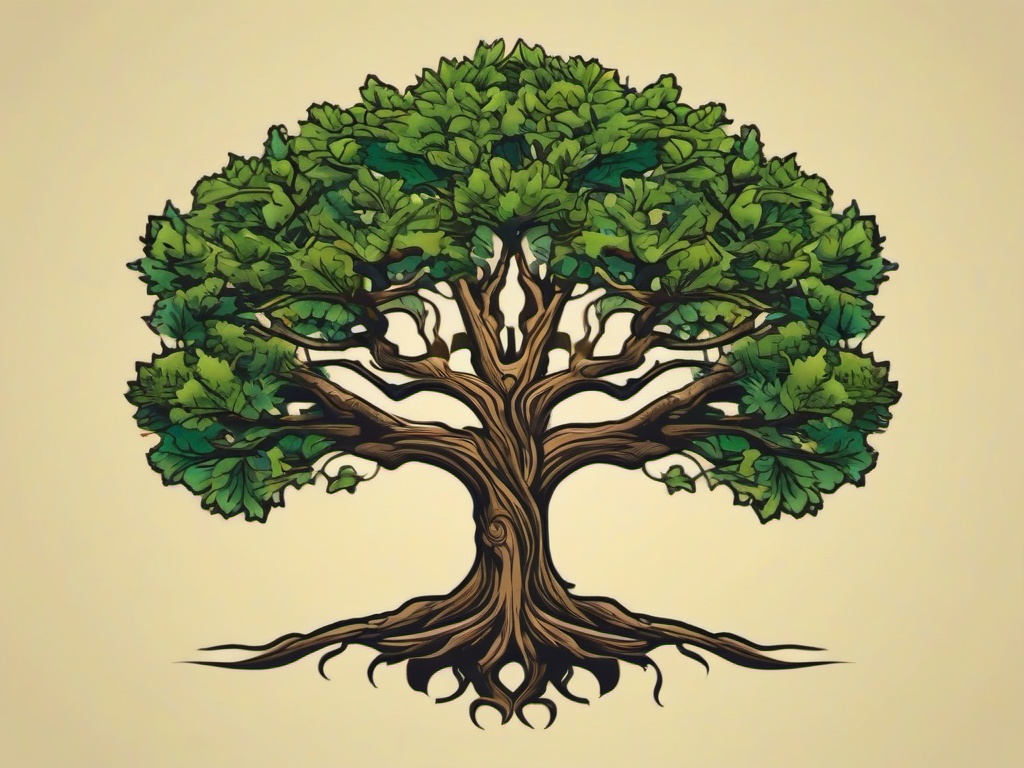 simple oak tree tattoo  simple vector color tattoo