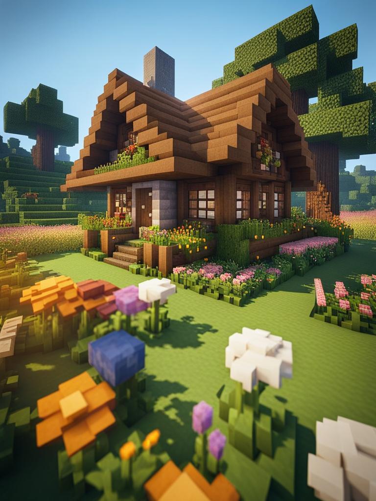 cozy cottage nestled in a flower-filled meadow - minecraft house ideas minecraft block style