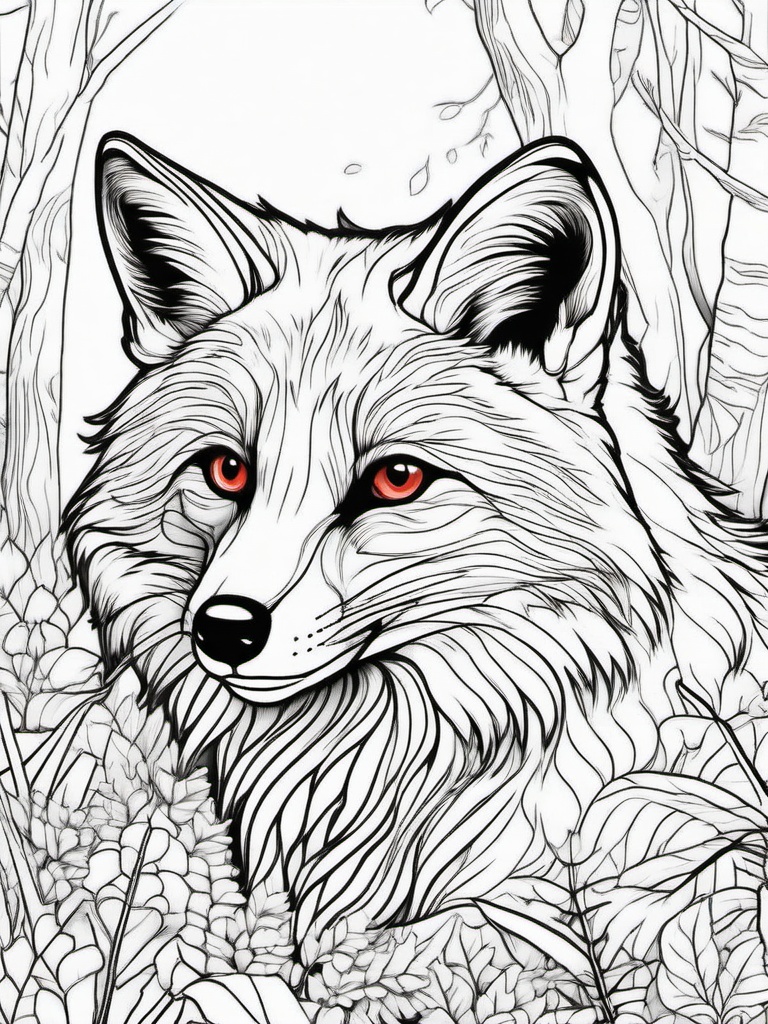 Fox Coloring Pages - Sneaky Red Woodland Predator  black outline printable coloring page