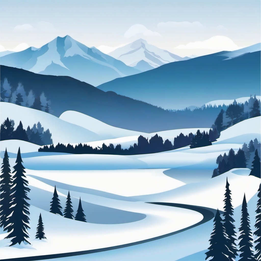 Winter Landscape clipart - Expansive winter landscape with mountains, ,vector color clipart,minimal