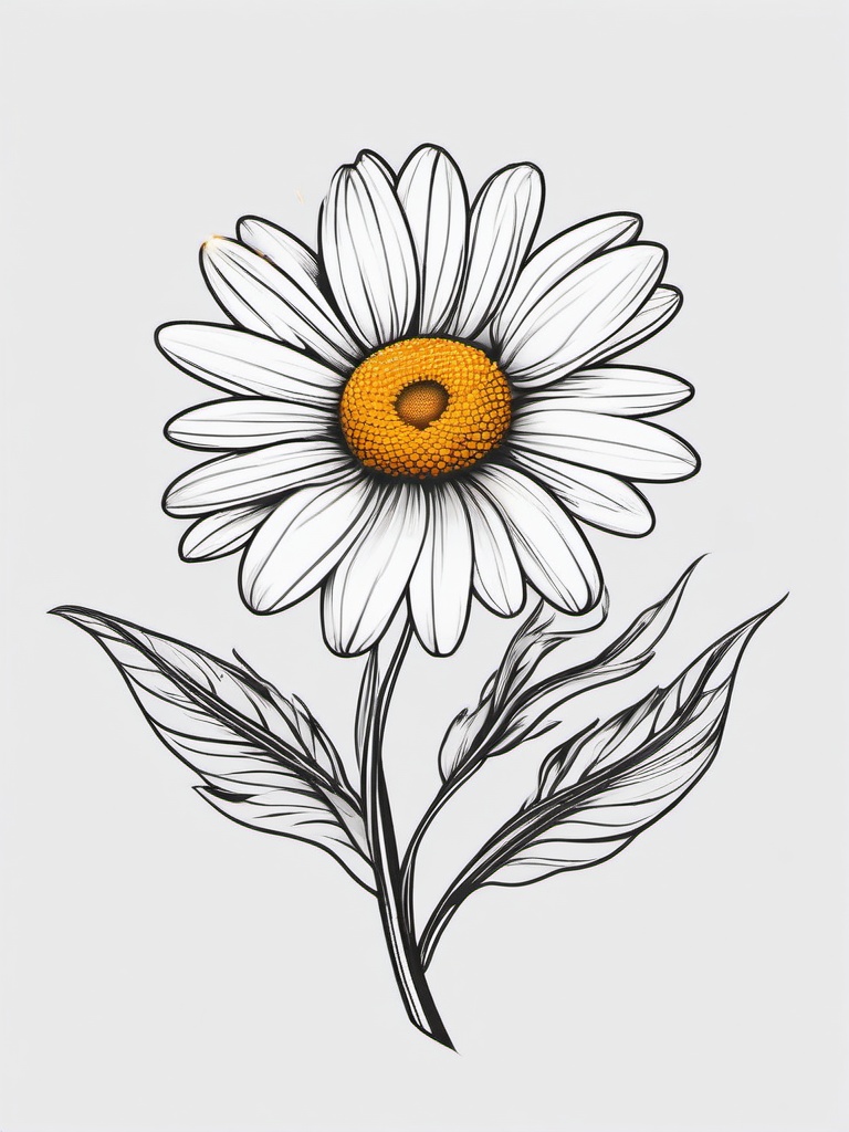 Daisy Tattoo Flower-Expression of love for flowers with a daisy tattoo, a symbol of simplicity and natural beauty.  simple color tattoo,minimal vector art,white background