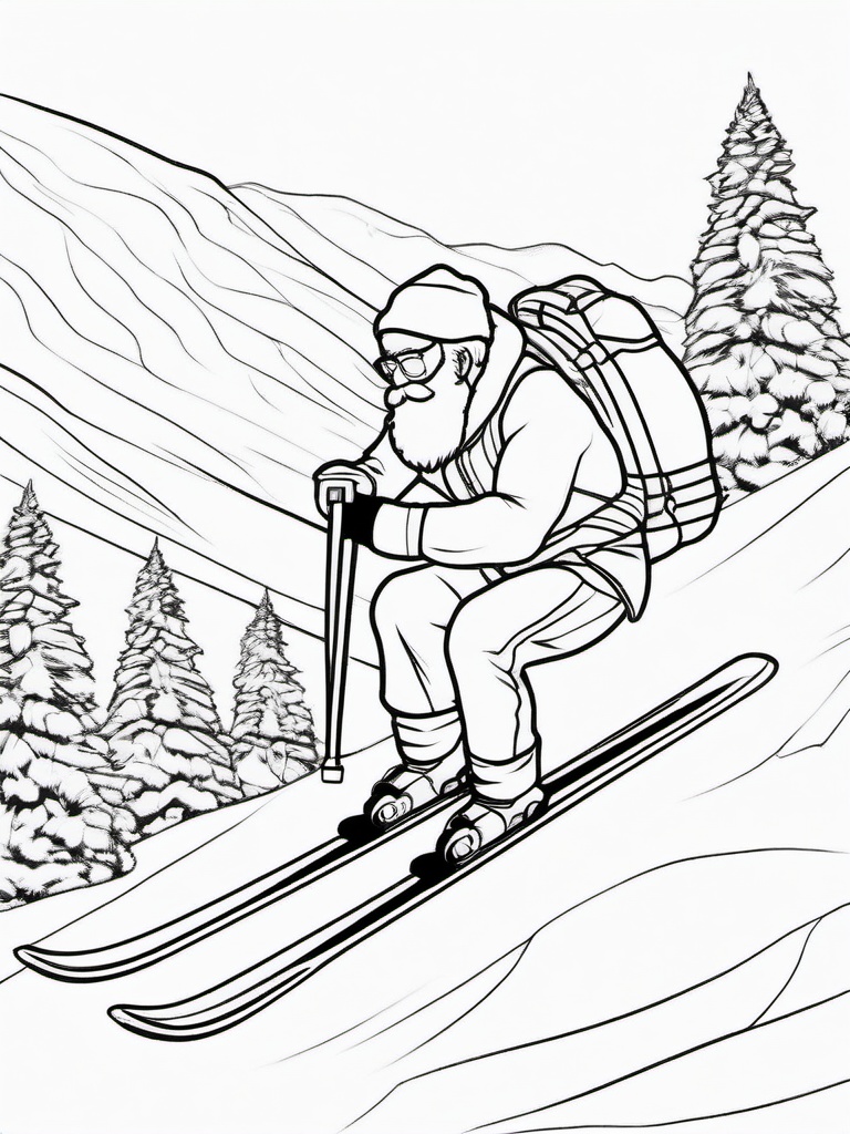 Santa on Skis Coloring Pages - Adventurous Santa Skiing Down a Slope  minimal black outline printable sheet, coloring page