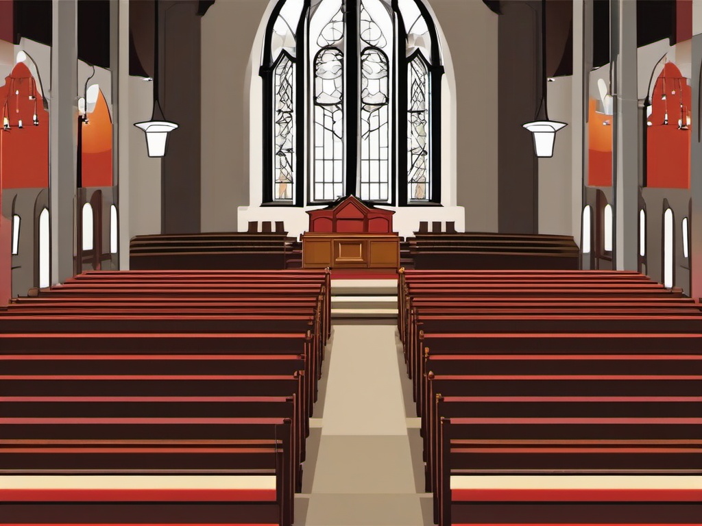 Church clipart - church pews filled with worshippers  color,minimalist,vector clipart