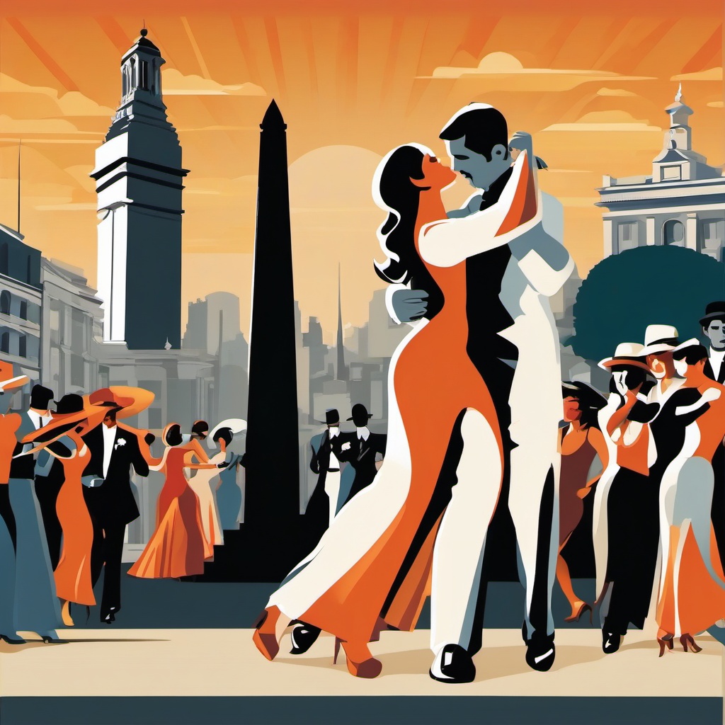 Buenos Aires clipart - Obelisco and Tango dancers in Argentina, ,color clipart vector style