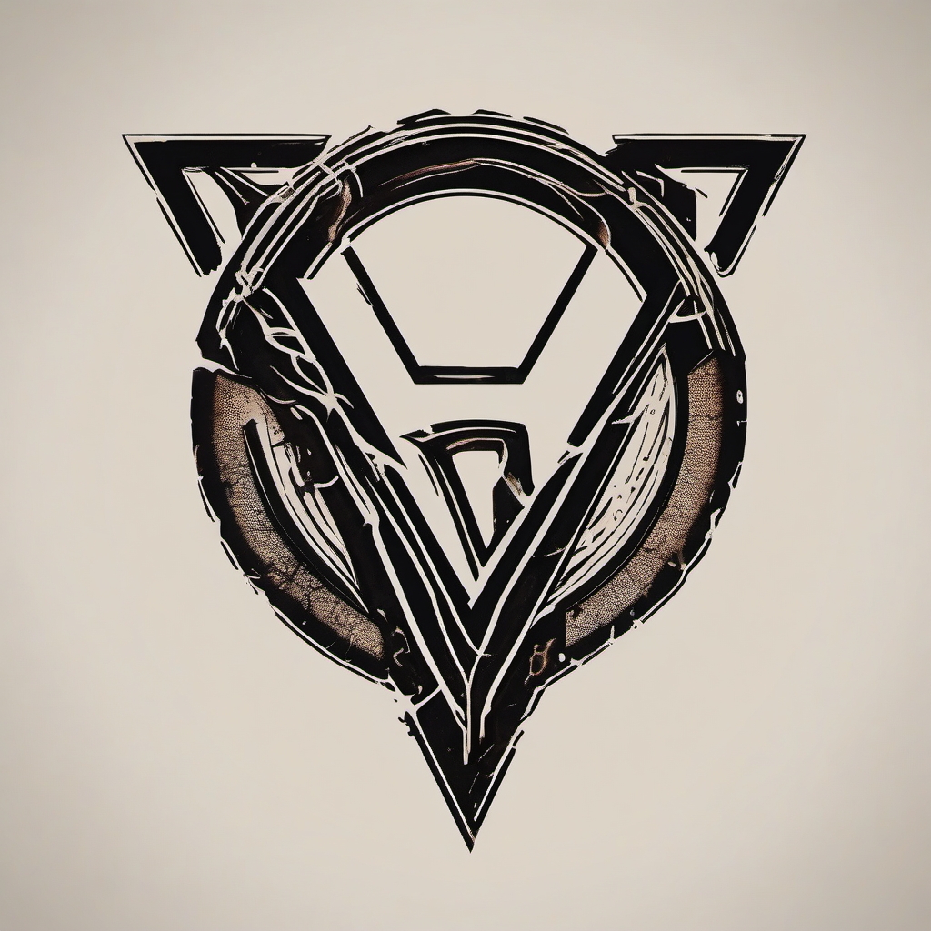 A dystopian rune etches, forming an apocalyptic glyph in the tattoo.  simple color tattoo style