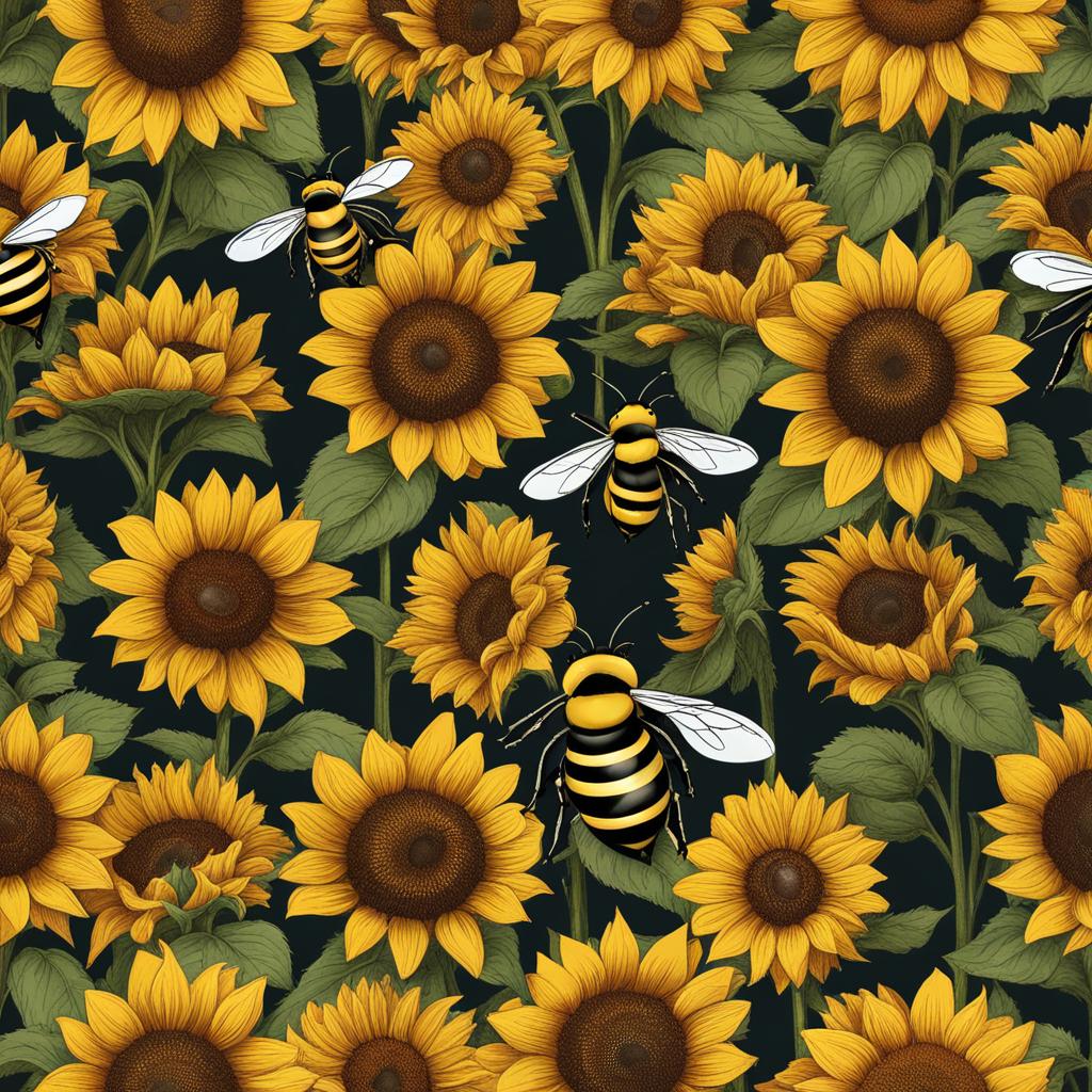 bee clipart,buzzing around sunflower fields in search of nectar 