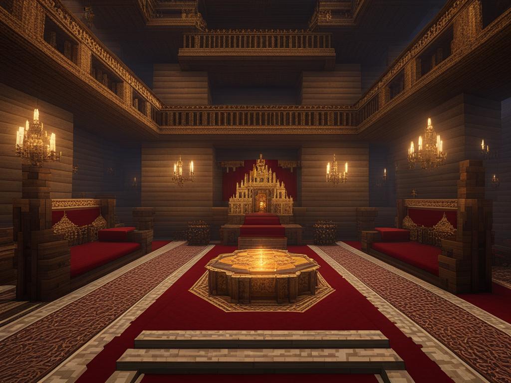 throne room in a regal castle adorned with tapestries - minecraft house design ideas minecraft block style