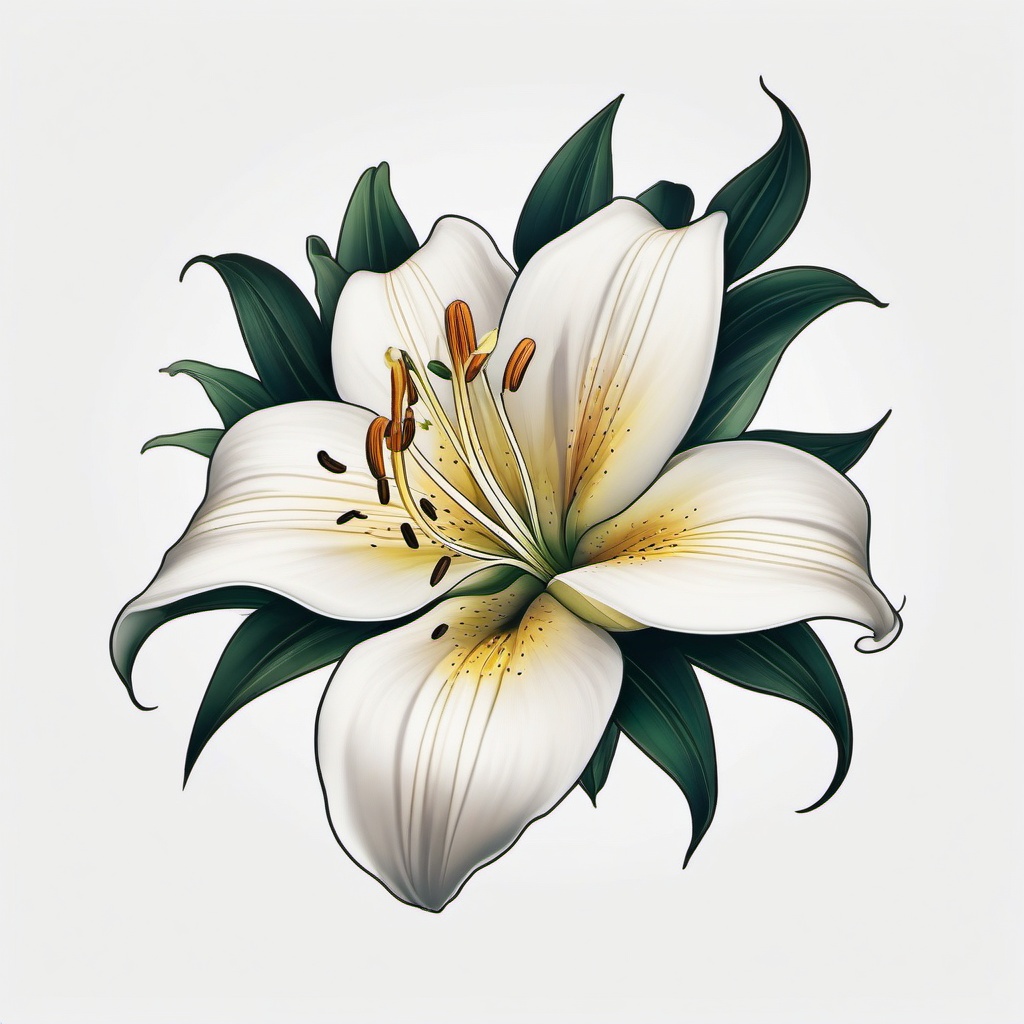 Flower Lily Tattoo - Tattoo featuring a lily flower as the central motif.  simple color tattoo,minimalist,white background