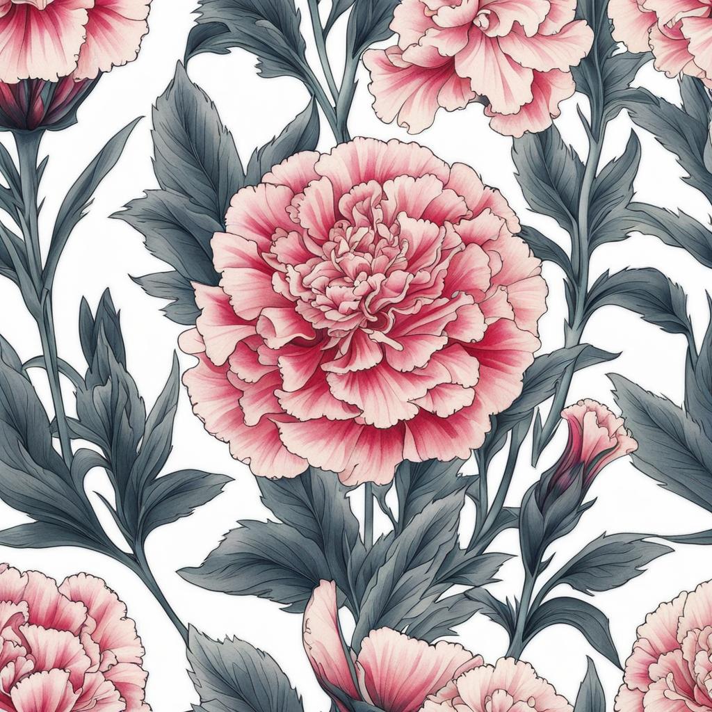 Carnation tattoo, Tattoos featuring the classic and vibrant carnation flower. colors, tattoo patterns, clean white background