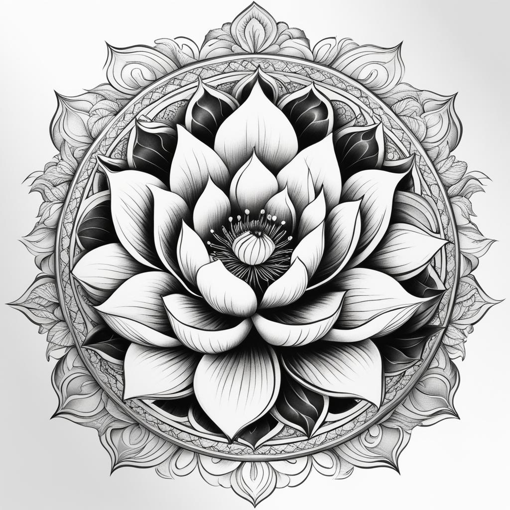 Lotus flower tattoo, Tattoos showcasing the elegant lotus flower, symbolizing purity and enlightenment. colors, tattoo patterns, clean white background