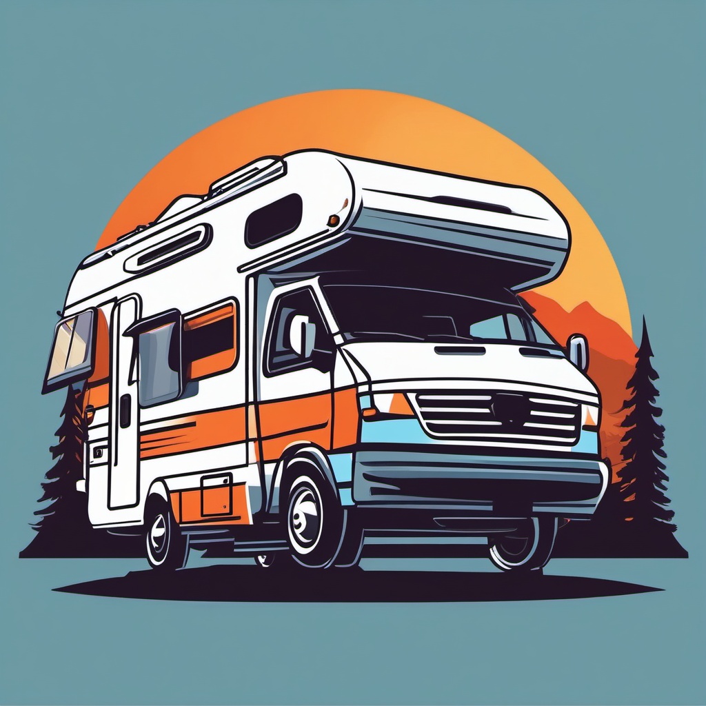 RV Camper Clipart - An RV camper for road trip adventures.  transport, color vector clipart, minimal style