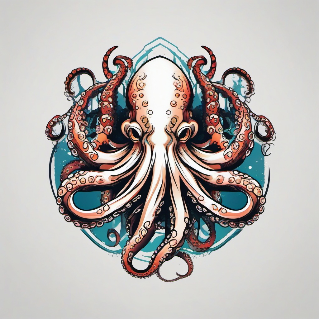 Neo Traditional Octopus Tattoo - Combine traditional aesthetics with modern flair in a neo-traditional octopus tattoo design.  simple vector color tattoo,minimal,white background