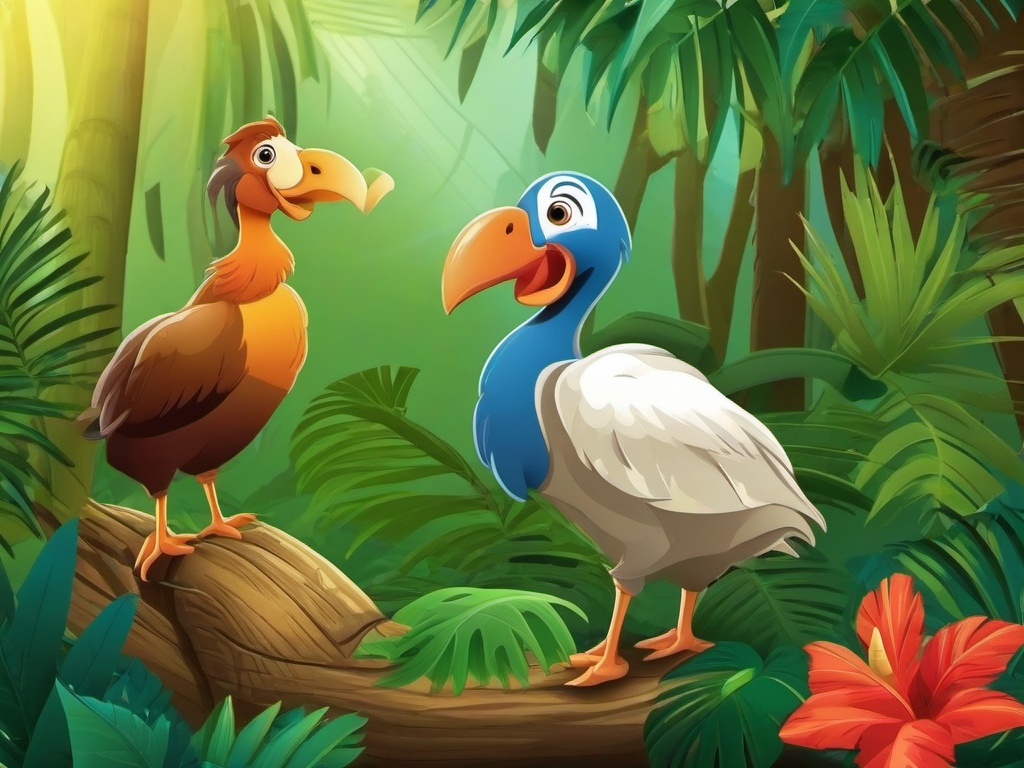 Dodo Cartoon - Cartoon of dodo bird exploring tropical forest  