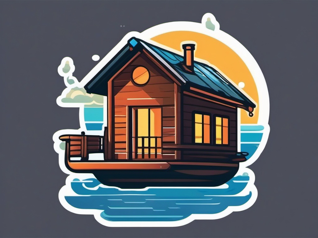 Floating House Sticker - Experience the whimsy and unique charm of a floating house with this playful sticker, , sticker vector art, minimalist design