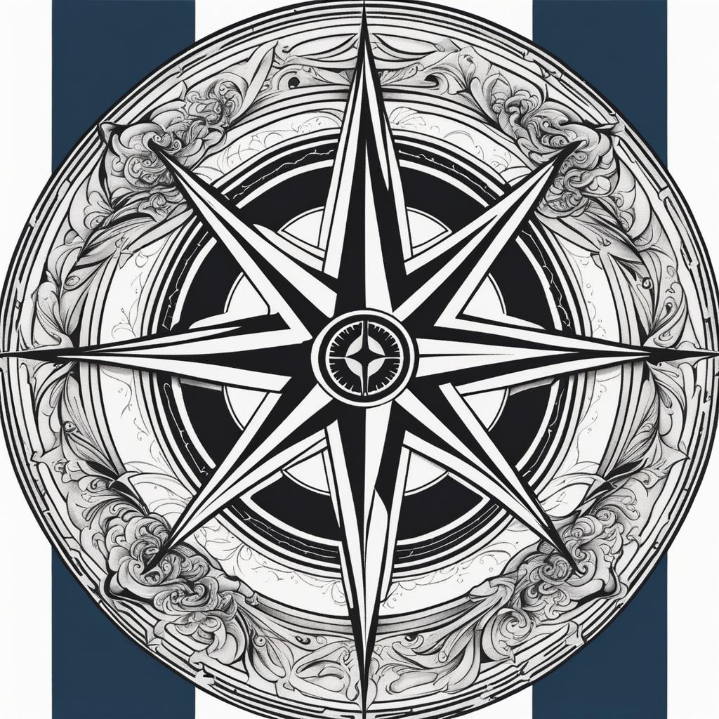 Compass rose tattoo, Tattoos featuring a compass rose design.  color, tattoo patterns, white clean background