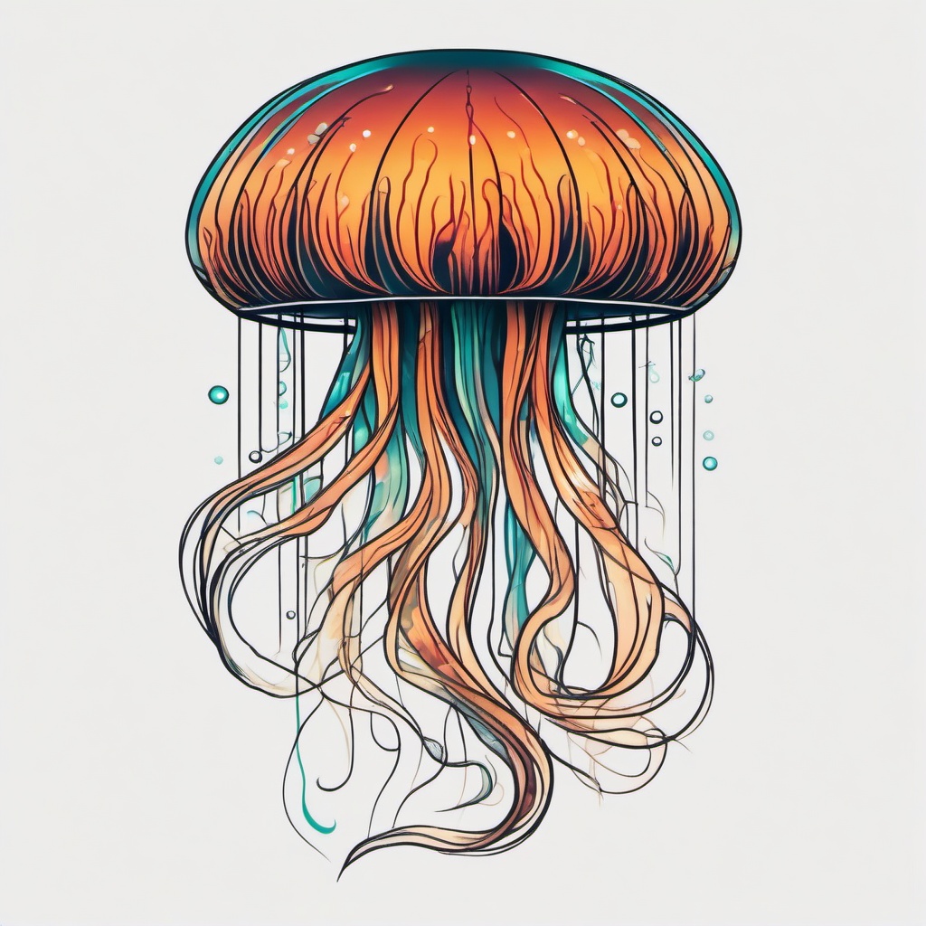 Jellyfish Tattoo - Graceful and mysterious underwater beauty.  minimalist color tattoo, vector