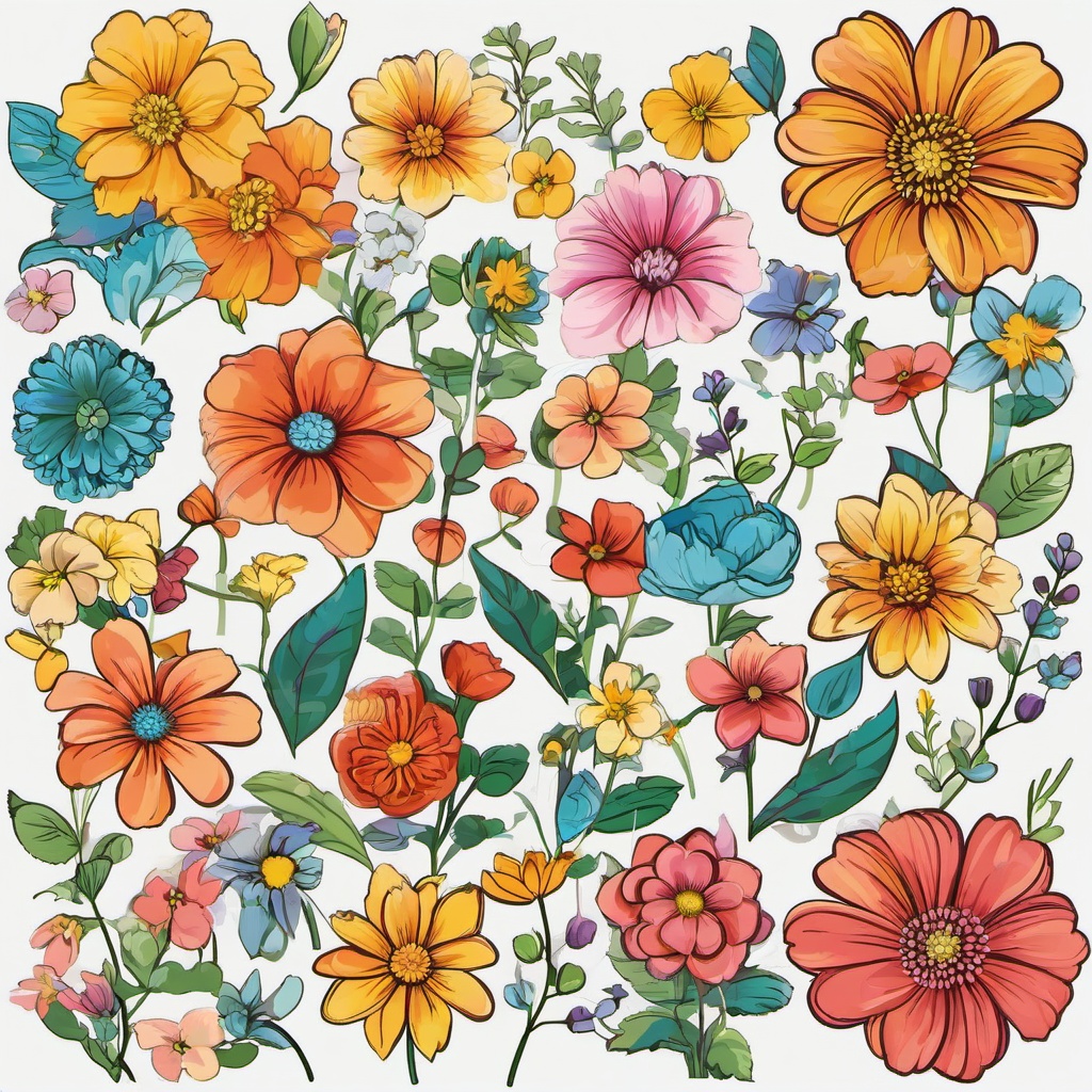 April clipart - colorful flowers blooming in spring  