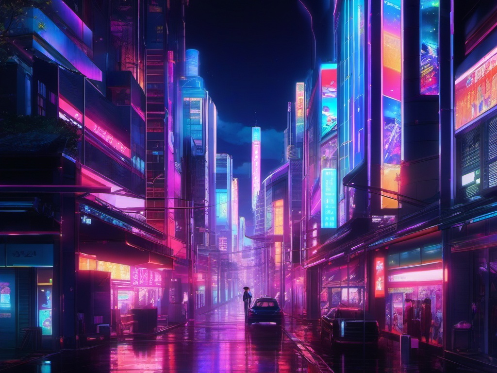 Digital realm with neon lights. anime, wallpaper, background, anime key visual, japanese manga