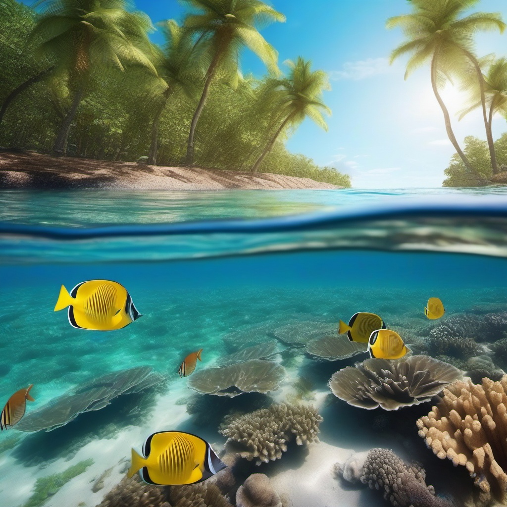 Beachside snorkeling and diving close shot perspective view, photo realistic background, hyper detail, high resolution