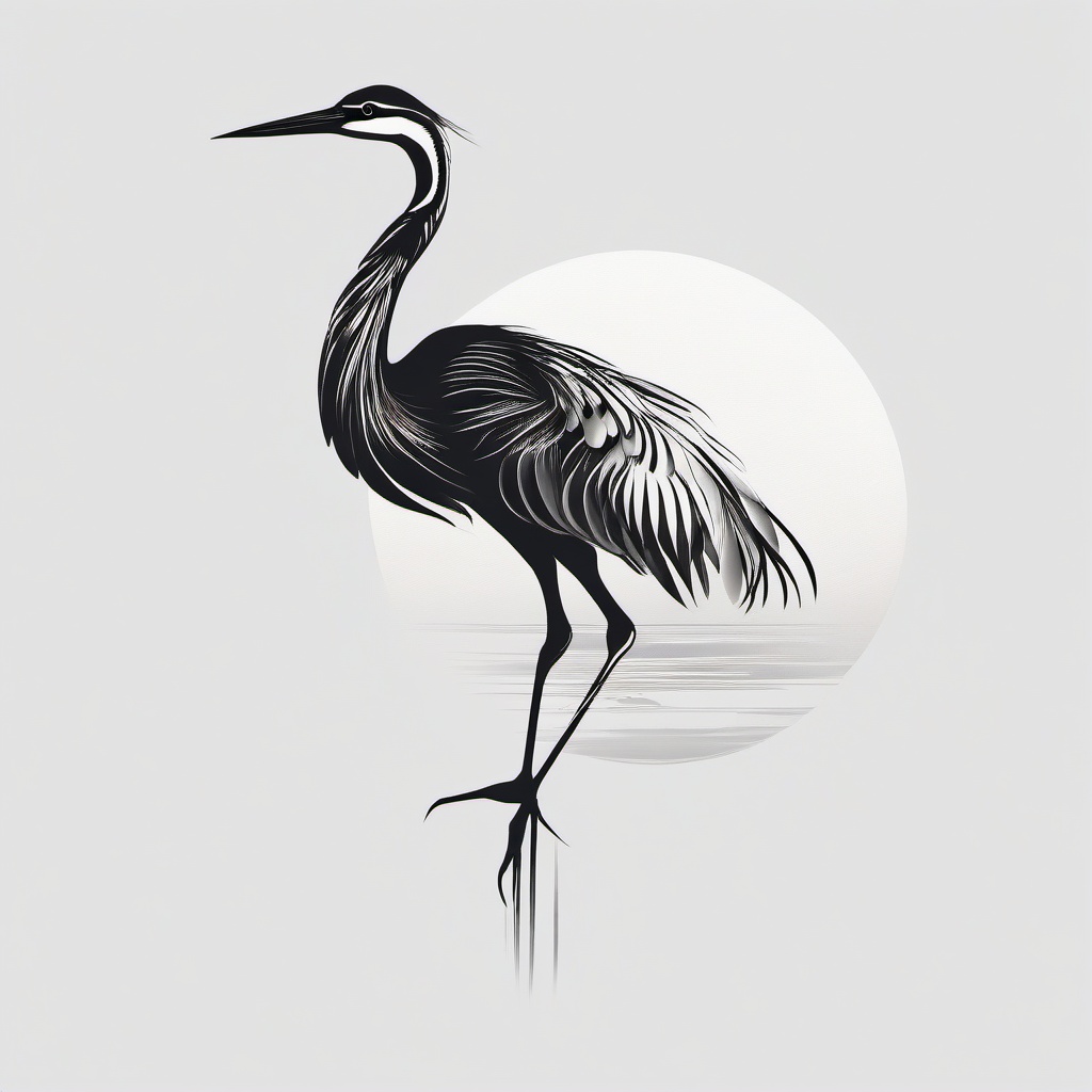 Crane Tattoo - Crane in a serene pose  minimalist tattoo design, white background