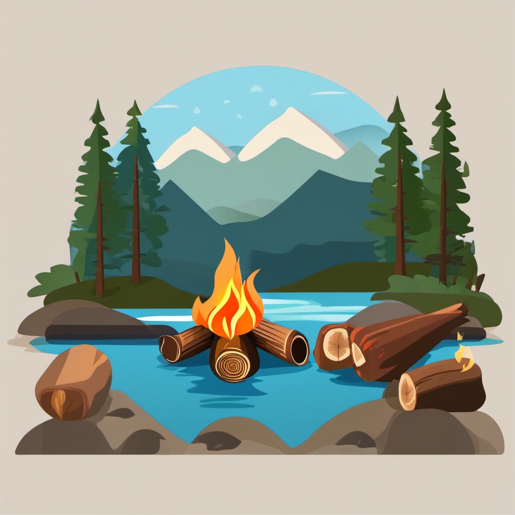 Campfire clipart - Campfire by the lakeside, ,vector color clipart,minimal