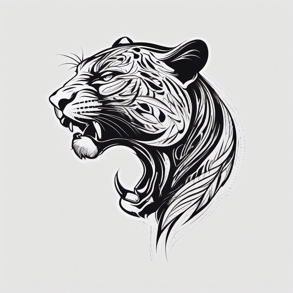 Panther Tattoo - Represents strength, mystery, and courage  minimal tattoo design,white background