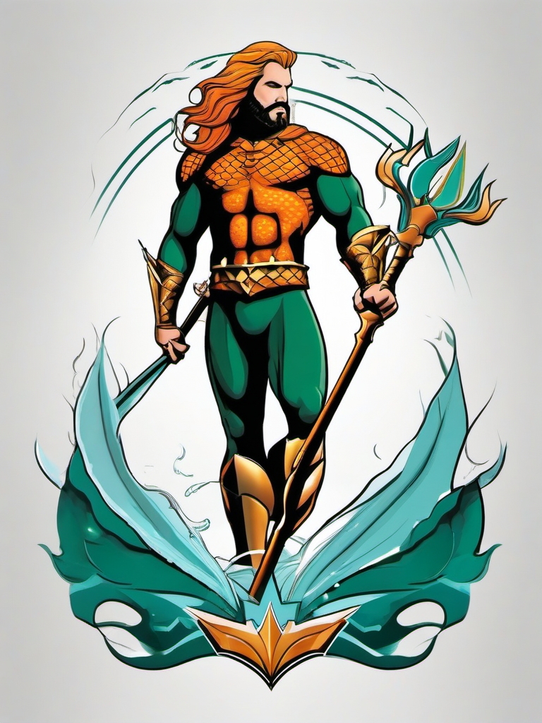 Aquaman's quest tattoo. King of the Seven Seas.  color tattoo minimalist white background