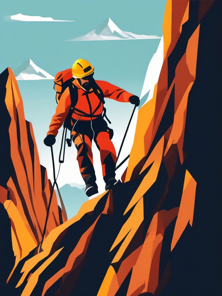 Mountaineer's Descent clipart - Descent after a successful climb, ,vector color clipart,minimal