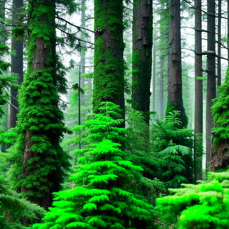 leshy spirits playfully shape-shifting among the towering pine trees of the białowieża forest in poland. 