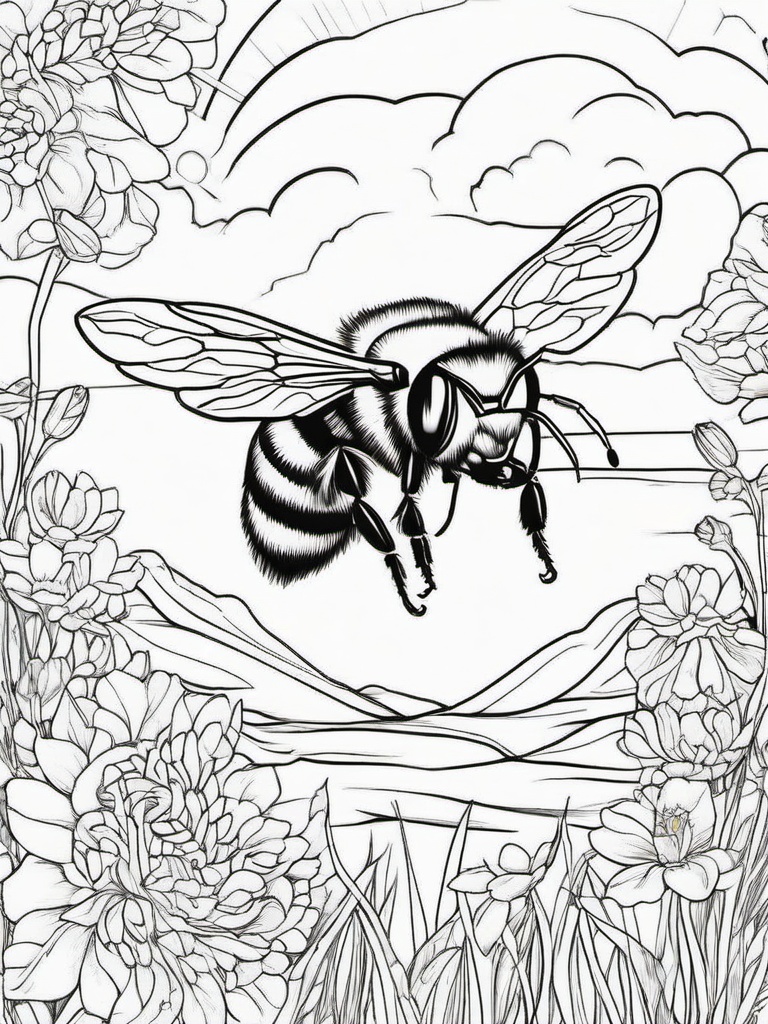 Bumblebee Coloring Pages - Bumblebee under a bright spring sun  simple coloring pages